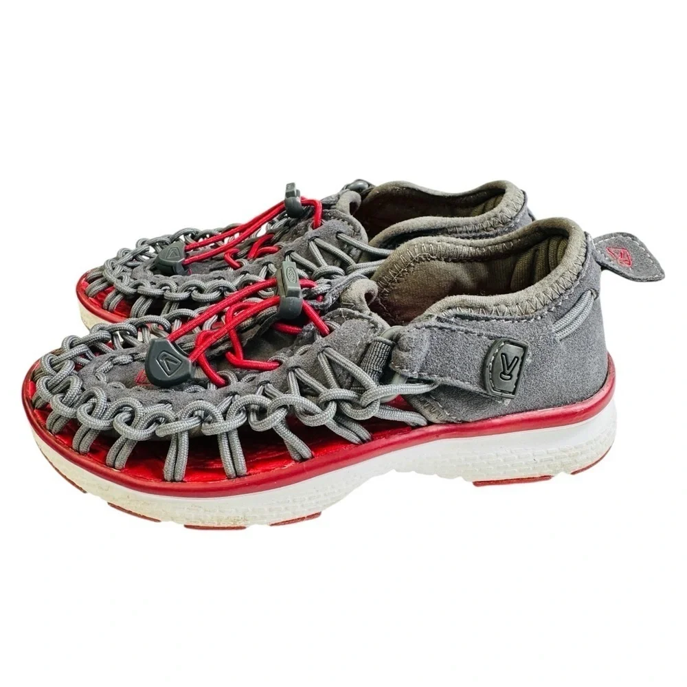 KEEN Uneek Gray Red Closed Toe Woven Sandals Big Boys Size 10